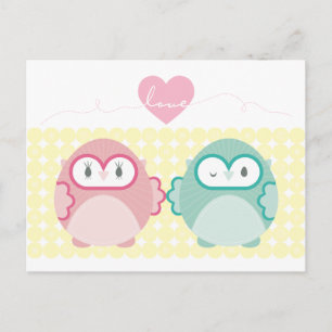 Carte Postale OWL LOVE :: fille douce + garçon