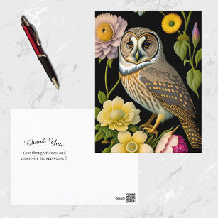 Carte Postale Owl Yellow Floral Artwork Thank You