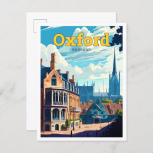 Carte Postale Oxford England Travel Art Illustration Vintage