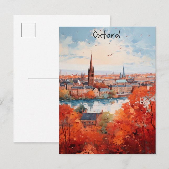Carte Postale Oxford England Travel City Painting Aesthetic (Devant / Derrière)