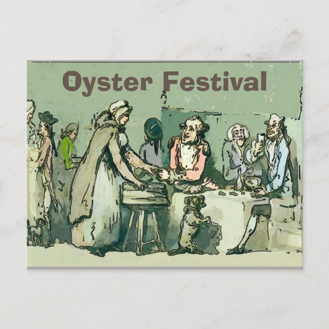 Carte Postale Oyster Fest, Vintage fille avec huîtres (Devant)