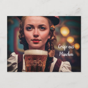 Carte Postale O'Zapft l'est ! Frau im Dirndl mit Bier. München W
