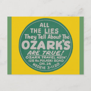 Carte Postale Ozark Mountains Vintage voyage Design Étiquette