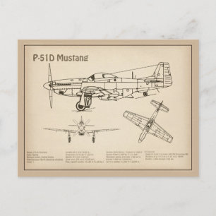 Carte Postale P-51D Mustang - Plan directeur de l'avion SD