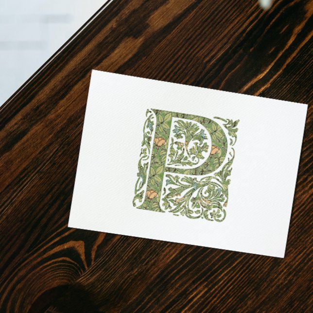 Carte Postale P Monogramme Floral Feuillu Orné (Créateur téléchargé)