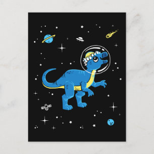 Carte Postale Pachycéphalosaurus Bleu Et Jaune Dinos Dans L'Espa