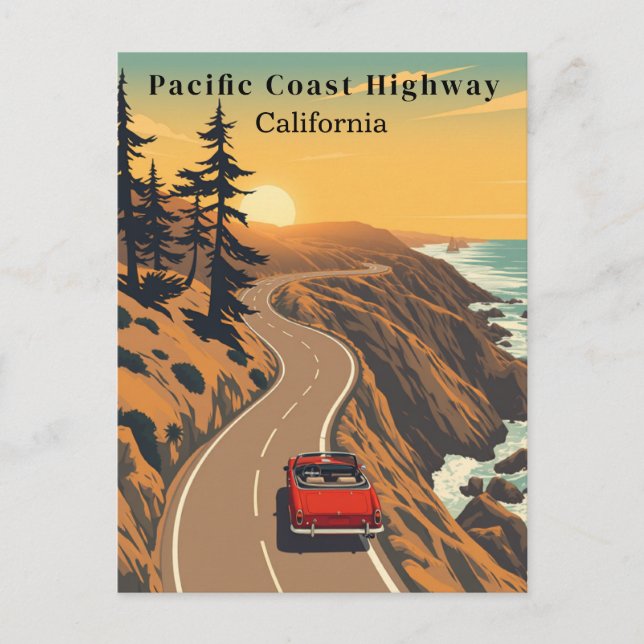 Carte Postale Pacific Coast Highway California Retro Coastal (Devant)