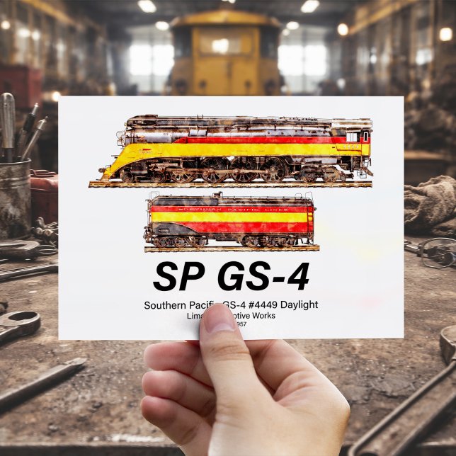 Carte Postale Pacifique Sud GS-4 Locomotive à vapeur d'eau (Southern Pacific GS-4 Daylight Steam Locomotive. Postcard)