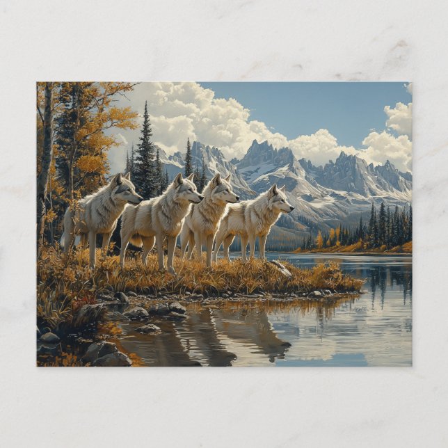 Carte Postale Pack Wolf au bord du lac (Devant)