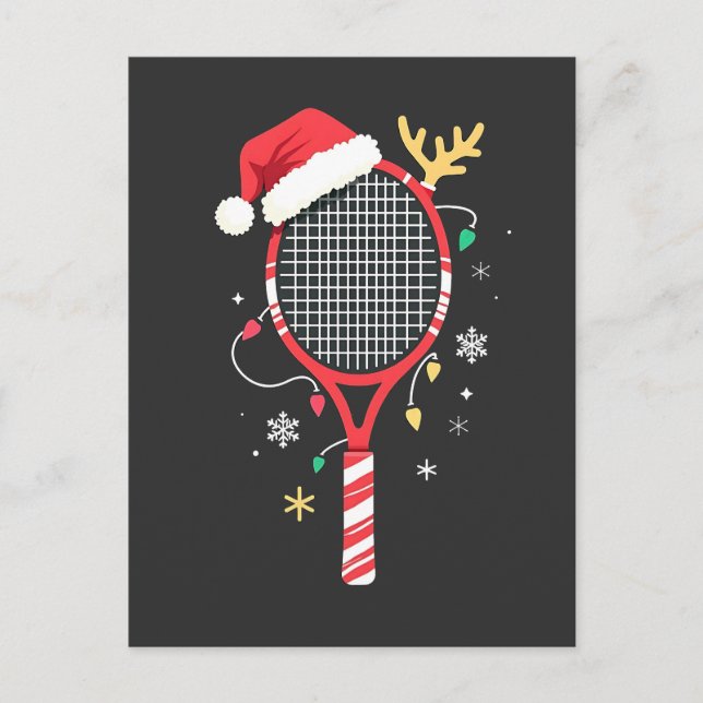 Carte Postale Paddle de tennis avec chapeau de Santa et lumières (Devant)