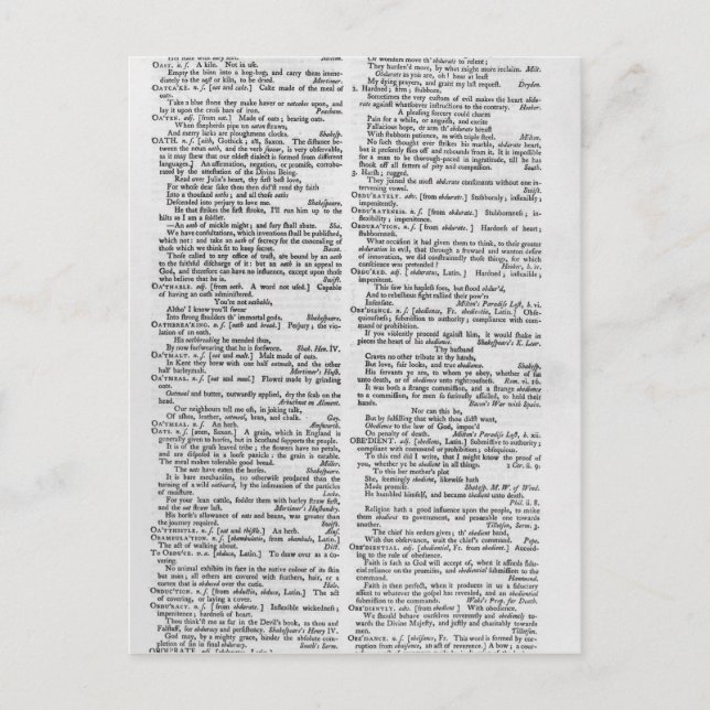 Carte Postale Page à partir d'un dictionnaire (Devant)