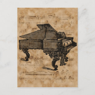Carte Postale Page Antique Grand Piano sur la feuille de musique