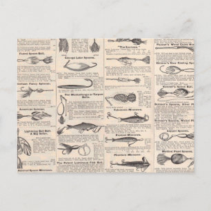 Carte Postale Page de catalogue de leurres de pêche antiques en
