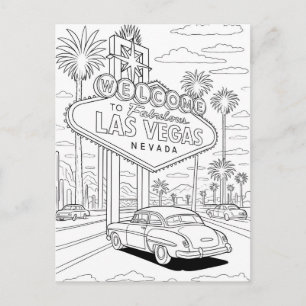 Carte Postale Page de coloriage d'enseignes vintage de Las Vegas