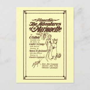 Carte Postale Page de couverture vintage Pinocchio 1904