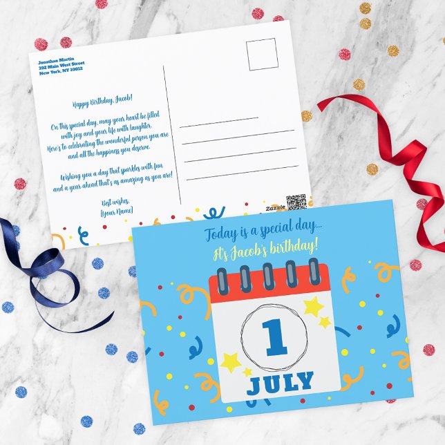 Carte Postale Page du calendrier Célébration d'anniversaire du 1 (Créateur téléchargé)