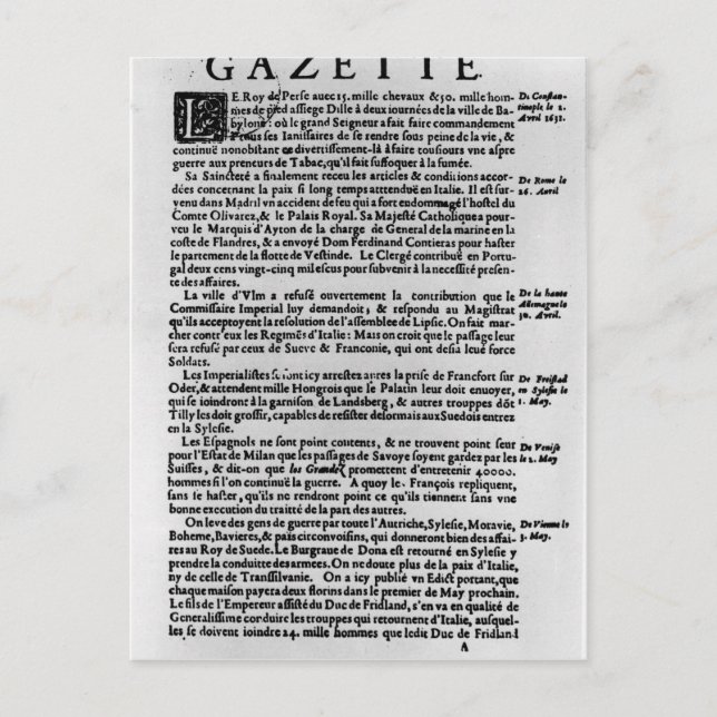 Carte Postale Page du texte de 'La Gazette' (Devant)