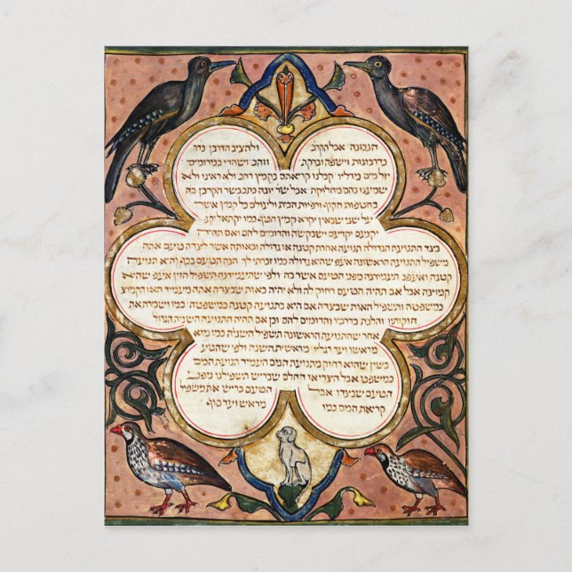 Carte Postale Page d'une Bible hébraïque avec des oiseaux, 1299 (Devant)