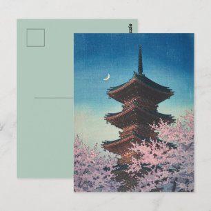 Carte Postale Pagode de printemps japonaise vintage en gravure s