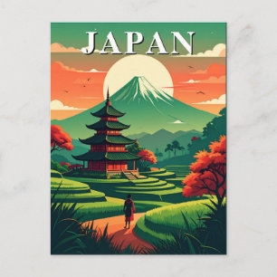 Carte Postale Pagode de voyage vintage du Japon et mont Fuji