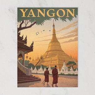 Carte Postale Pagode de Yangon et rétro birman