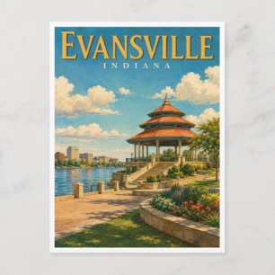 Carte Postale Pagode du front de rivière d'Evansville Indiana Ge