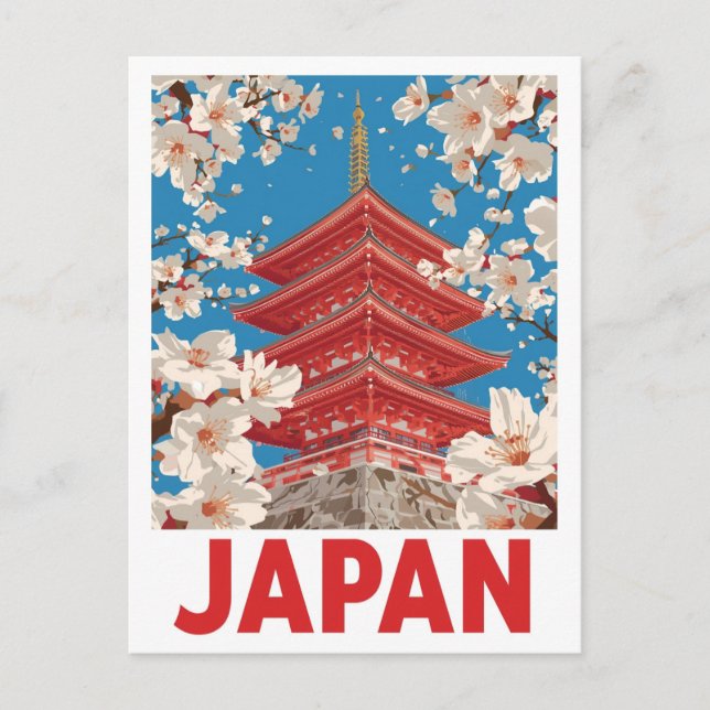 Carte Postale Pagode Japonaise Fleur de Cerisier (Devant)