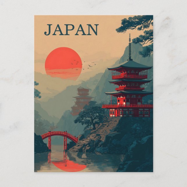 Carte Postale Pagode japonaise vintage (Devant)