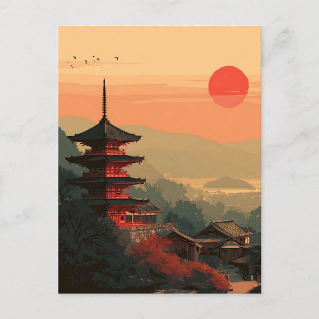 Carte Postale Pagode japonaise vintage (Devant)