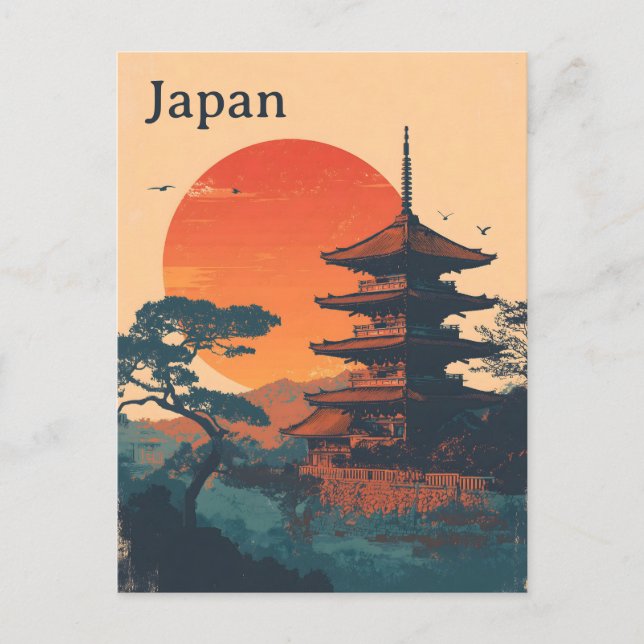 Carte Postale Pagode japonaise vintage (Devant)