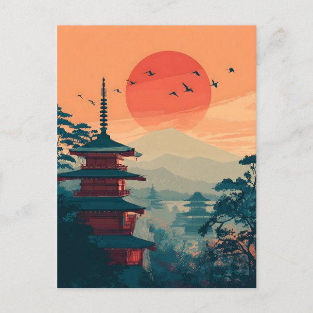 Carte Postale Pagode japonaise vintage (Devant)
