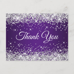 Carte Postale Pailleté Argent Glitter Royal Violet Merci