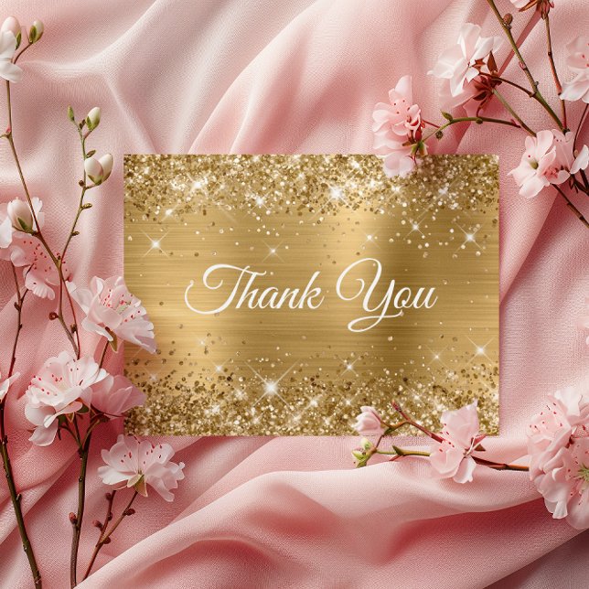 Carte Postale Pailleté Or Feuille Merci pour mes 90 ans (Glittery Gold Foil 90th Birthday Thank You Postcard)