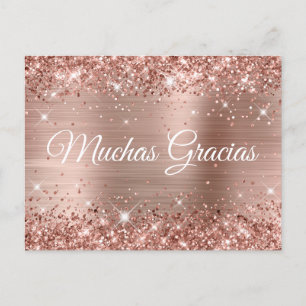 Carte Postale Pailleté Rose Gold Foil Quinceañera Muchas Gracias