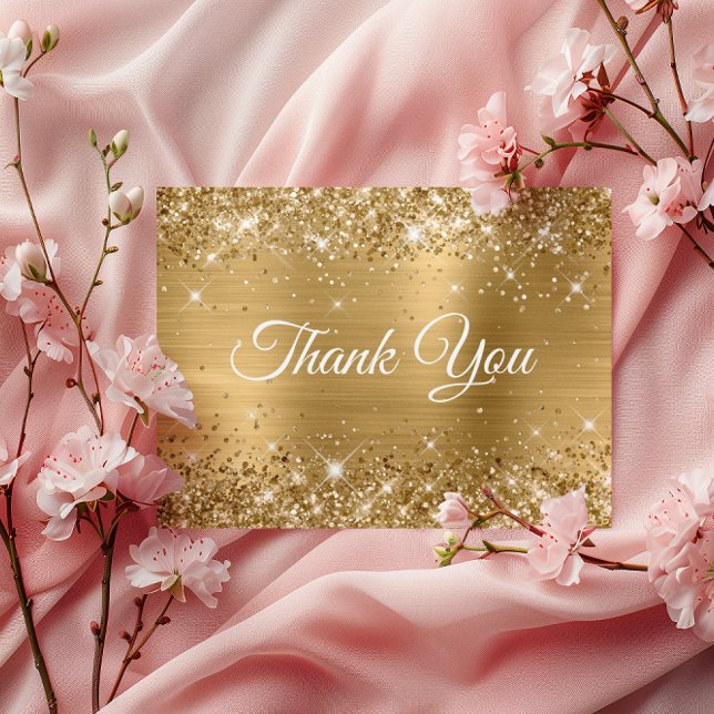 Carte Postale Pailleté scintillant or Merci feuille (Sparkly Glittery Gold Foil Thank You Postcard)