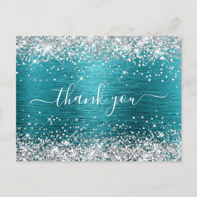 Carte Postale Paillettes Argentées Turquoise Foncé Anniversaire  (Devant)