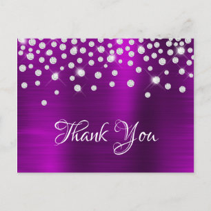 Carte Postale Paillettes de diamant argenté satin magenta violet