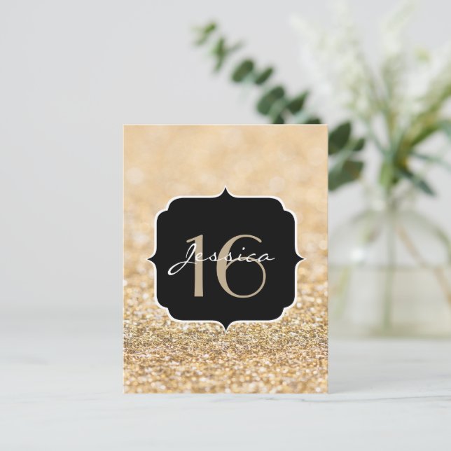 Carte Postale paillettes de dorure champagne Douce 16 (Debout devant)