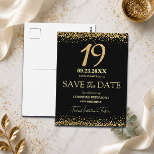 Carte Postale Paillettes d'or noir 19e anniversaire Enregistrer