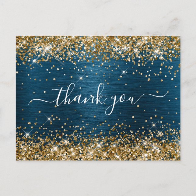 Carte Postale Paillettes dorées Océan Bleu Feuille de papier mét (Devant)