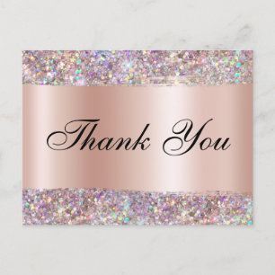 Carte Postale Paillettes holographiques bordure rose oré foil Me