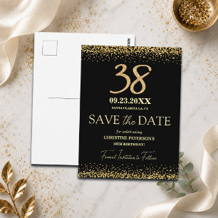Carte Postale Paillettes Or Noir 38e Anniversaire Sauvegarder la