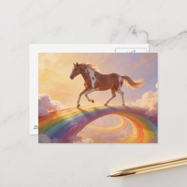 Carte Postale Paint Horse Crosses A Rainbow Bridge (Devant/Arrière en situation)
