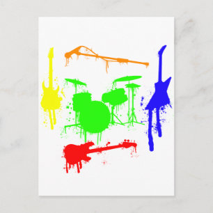 Carte Postale Paint Splatter Instruments de musique Band Graffit