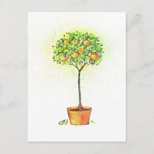 Carte Postale Painted watercolor citrus tree in pot