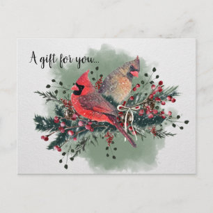 Carte Postale Paire aquarelle des cardinaux Design de Noël