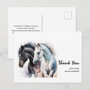 Carte Postale Paire de cheval noir et blanc en Merci d'aquarelle