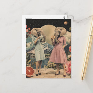 Carte Postale paire de dames éléphant collage surréaliste de pet