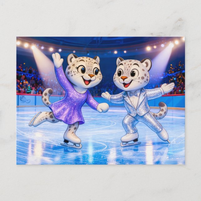 Carte Postale Paire de léopards des neiges exécutant une routine (Devant)