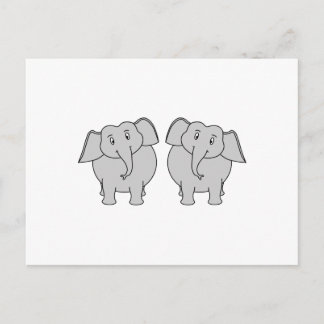 Carte Postale Paire d'Eléphants mignons. Couple.